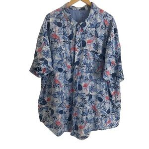 IZOD SaltWater Shirt Button Up Relaxed Hawaiian Blue Flamingos Tropical Sz 4XL